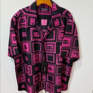Dolce & Gabbana Black and Pink Patterned 100 % Silk Shirt.